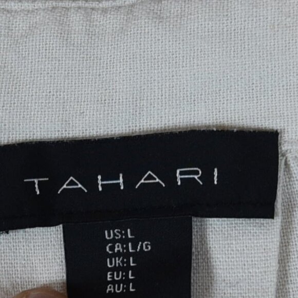 Tahari Linen Blend Embroidered Balloon Sleeve Blouse L Boho Cottagecore - Picture 5 of 8